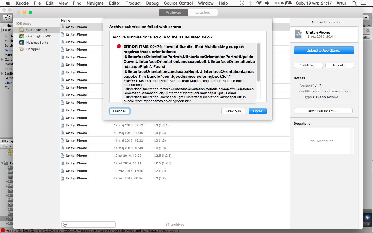 Invalid bundle. iPad multitasking requires launch storyboard in bundle